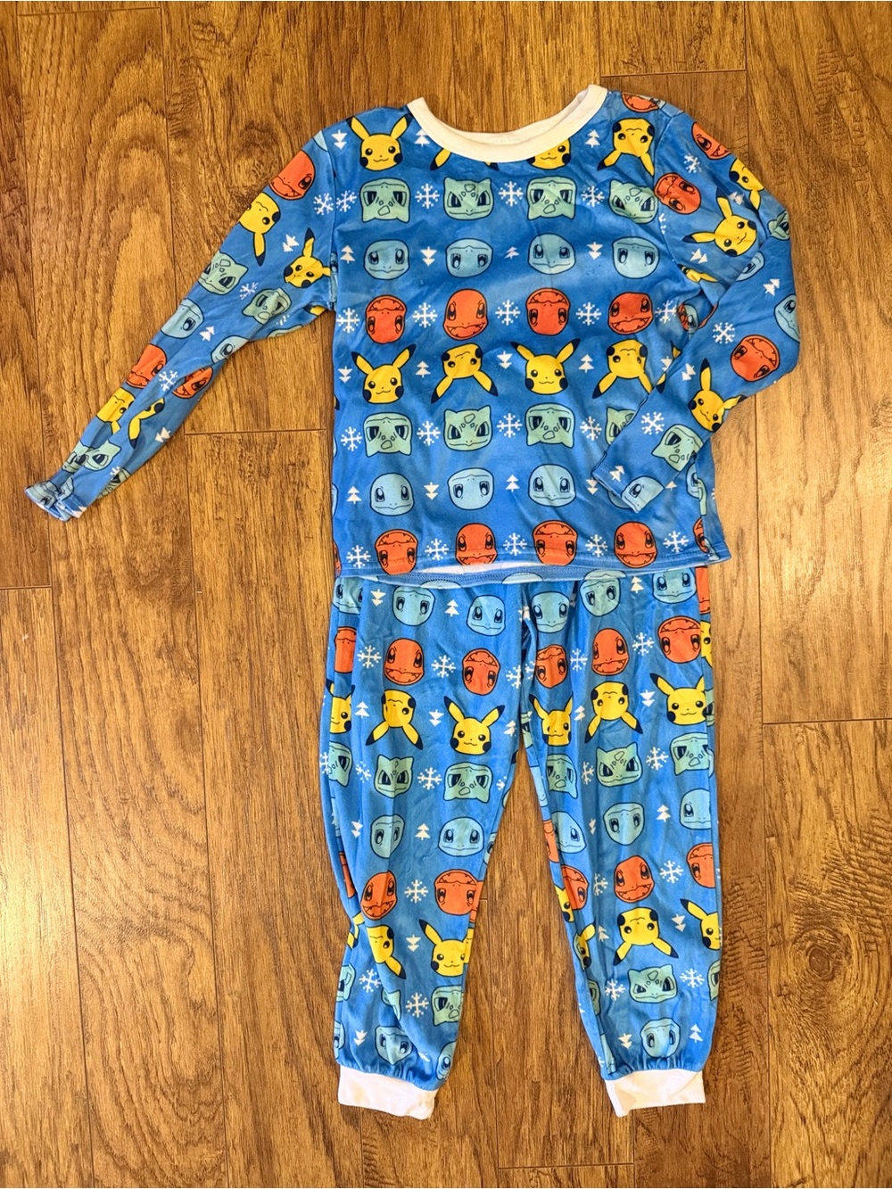 Pokemon Blue Character Print Kids Pajama Set with Yellow Accents